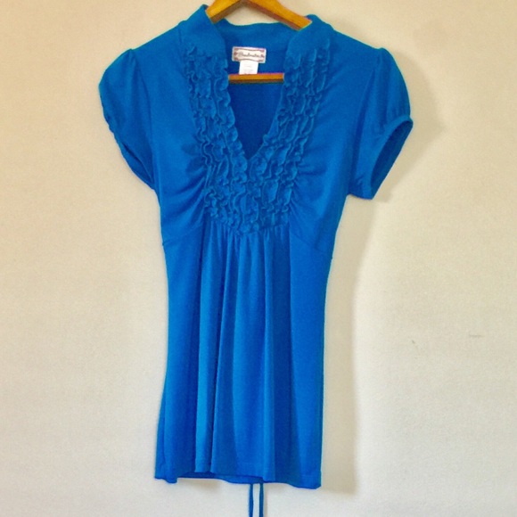 Ocean Blue Ruffle Blouse - Picture 2 of 4